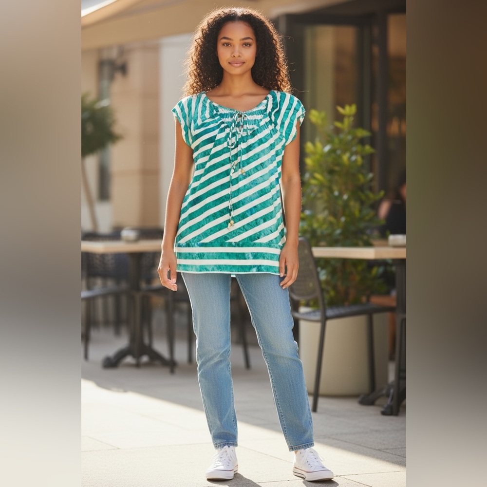 Coupe Collection- EC - Emerald Striped Women's Tunic